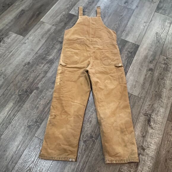 Carhartt Overalls R38 BRN Duck Brown Insulated Lined Double Knee Bibs Mens 38x32 - Picture 8 of 10
